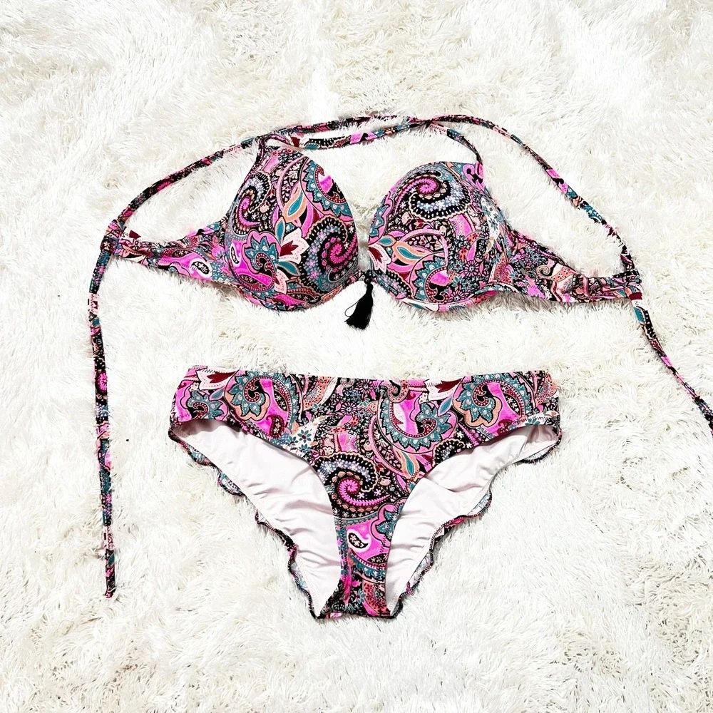 Shade & Shore Bikini Set Swimsuit Women's Small Pink‎ Paisley Y2K Summer